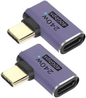 JAENFONG USB4.0 C 90 Degree Angle Adapter 240W 40Gbps Type C 4.0 Male to Female Right Angle Connector,LED Indicator,8K Audio/Video Transfer,for Smartphone Tablet Steam Deck, 2 Pcs (Side Bend)