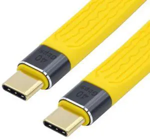 JAENFONG Yellow Type-C USB-C Male to Male USB4 40Gbps 100W 8K Flat Slim FPC Data Cable 13cm for Laptop & Phone JAENFONG Yellow Type-C USB-C Male to Male USB4 40Gbps 100W 8K Flat Slim FPC Data Cable 13cm for Laptop & Phone
