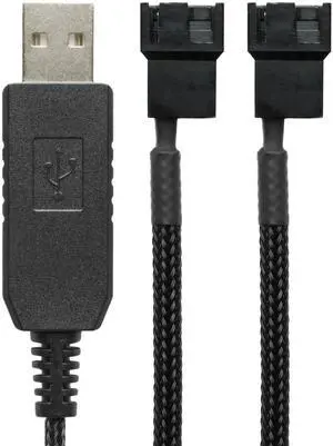 JAENFONG 12V Step-Up USB to Dual PC Fans Power Adapter Cable - 24-inch (60cm), Black Sleeved - Full Fan Speed Adapter for 3-Pin/4-Pin Cooling Fans JAENFONG 12V Step-Up USB to Dual PC Fans Power Adapter Cable - 24-inch (60cm), Black Sleeved - Full Fan Speed Adapter for 3-Pin/4-Pin Cooling Fans