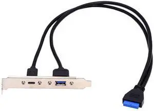 JAENFONG High Speed USB3.0 Motherboard 19/20Pin to USB-C Type-C & USB 3.0 Dual Ports Female PCI-E Back Panel 5Gbps Cable 50cm JAENFONG High Speed USB3.0 Motherboard 19/20Pin to USB-C Type-C & USB 3.0 Dual Ports Female PCI-E Back Panel 5Gbps Cable 50cm