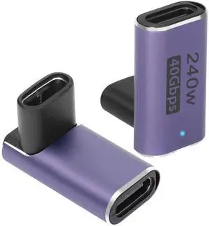 JAENFONG USB4.0 C Female 90 Degree Angle Adapter Coupler 240W 40Gbps Type C 4.0 Female to Female Right Angle Connector Extender, LED Indicator 8K Audio/Video Transmission, 2Pcs(Front Bend F/F)