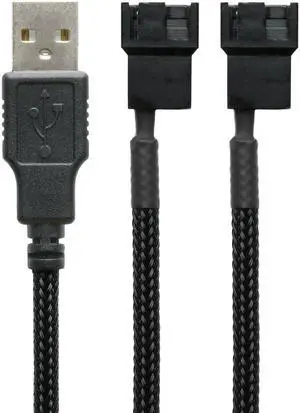 JAENFONG 5V USB Dual PC Fan Power Adapter Cable - 24-inch (60cm), Black Sleeved - Silent Fan Speed Adapter for Two 3-Pin & 4-Pin Computer Cooling Fans JAENFONG 5V USB Dual PC Fan Power Adapter Cable - 24-inch (60cm), Black Sleeved - Silent Fan Speed Adapter for Two 3-Pin & 4-Pin Computer Cooling Fans