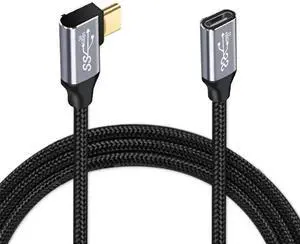 JAENFONG Left Right Angled USB-C USB 3.1 Type C Male to Female Extension Data Cable 10Gbps 100W with Sleeve for Laptop 3.0m JAENFONG Left Right Angled USB-C USB 3.1 Type C Male to Female Extension Data Cable 10Gbps 100W with Sleeve for Laptop 3.0m
