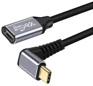 JAENFONG Down & Up Angled USB-C USB 3.1 Type C Male to Female Extension Data Cable 10Gbps 100W with Sleeve for Laptop 3.0m JAENFONG Down & Up Angled USB-C USB 3.1 Type C Male to Female Extension Data Cable 10Gbps 100W with Sleeve for Laptop 3.0m