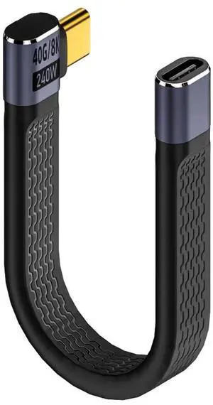 JAENFONG 40Gbps USB4 Male to Female Right Angled Slim Flat Extension Cable 13cm with 240W Charging and 8K@60Hz Compatible with Thunderbolt3/4 JAENFONG 40Gbps USB4 Male to Female Right Angled Slim Flat Extension Cable 13cm with 240W Charging and 8K@60Hz Compatible with Thunderbolt3/4