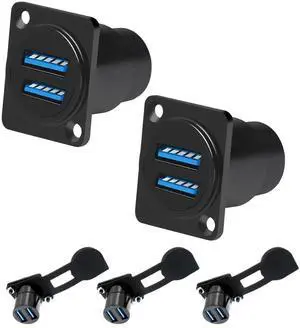 JAENFONGDual USB 3.0 Panel Mount Adapter - D-Type Female to Female with Waterproof Cover, 5Gbps High-Speed Data Transfer, for External Hard Disks, File Transfers, Mouse, Keyboards & Charging (5 Packs)