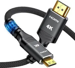 JAENFONG Mini HDMI to HDMI Cable 3.3FT, 4K 60Hz High Speed HDMI to Mini HDMI Cable Male Bi-Directional 2.0 Cord, for HDTV, Tablet, Camera and Camcorder [Aluminum Shell, Nylon Braided] Black