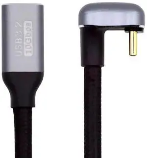 JAENFONG USB 3.1 USB-C Type C Male to Female Cable 10Gbps Data Transfer, 100W PD Charging Cord 4K 60Hz Video Monitor Cable Opposite U Shape Back Angled with Sleeve for Laptop, Chromebook 3.0M