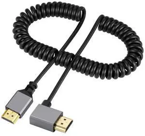 JAENFONG 4K 60hz HDMI 2.0 Male to HDMI Male Stretch Coiled Cable Right Angled 90 Degree Connector for HDTV Monitor Computer Laptop JAENFONG 4K 60hz HDMI 2.0 Male to HDMI Male Stretch Coiled Cable Right Angled 90 Degree Connector for HDTV Monitor Computer Laptop