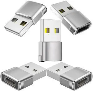 JAENFONG USB C Female to USB Male Adapter 5-Pack Type C to USB A Converter for Charging/Data Compatible with iPhone 15 Plus/Pro Max,iPad Pro/Air 4/Mini 6,Samsung Galaxy S24/S23/S22/S21,More (Silver)