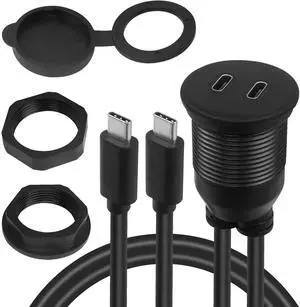 JAENFONG Dual USB C Threaded Flush Mount Waterproof Cable 10Gbps 2 USB C 3.1 Male to Female Panel Mount Extension Cable Support 4K@60HZ Audio and Video Transmission 1m/3.3ft