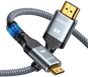 JAENFONG Mini HDMI to HDMI Cable 25FT, (4K 60Hz) High Speed HDMI to Mini HDMI Male Bi-Directional 2.0 Cord, for HDTV, Tablet, Camera and Camcorder [Aluminum Shell, Nylon Braided]