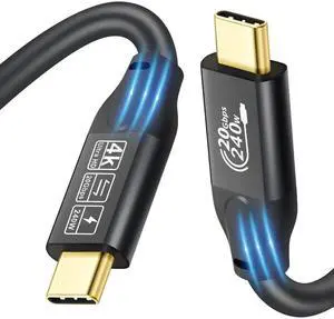 JAENFONG 20Gbps USB C 3.2 Gen 2 Cable, Type C 4K@60Hz UHD Video 5A/240W PD3.1 Fast Charge w/E-Marker Compatible with Thunderbolt 3/4 for Phone 15Pro MacBook Pixel Monitor 0.5M