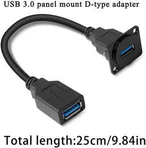 JAENFONG USB 3.0 Panel Mount Adapter 5GBPS USB 3.0 Female to USB3.0 Female Straight Through Data Connector USB Short Cable Panel Socket, fits D-Panel/XLR-Panel, 25cm/9.8in