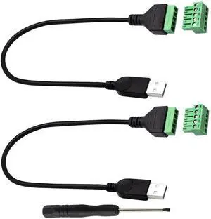 JAENFONG USB 2.0 A Screw Terminal Block Connector Cable USB 2.0 A Male Plug to 5 Pin/Way Female Bolt Screw with Shield terminals Pluggable Type Adapter Connector Converter Cable30CM/2Packs(Male)