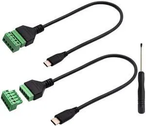 JAENFONG Type C USB Screw Terminal Block Connector Cable 2.0 Type C USB Male Plug to 5 Pin Way Female Bolt Screw with Shield terminals Pluggable Type Adapter Connector Converter Cable30CM2Pack Male