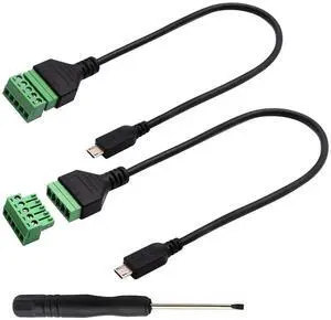 JAENFONG Micro USB Screw Terminal Block Connector Cable Micro USB 2.0 Male Plug to 5 Pin/Way Female Bolt Screw with Shield terminals Pluggable Type Adapter Connector Cable30CM/2Packs (Male)