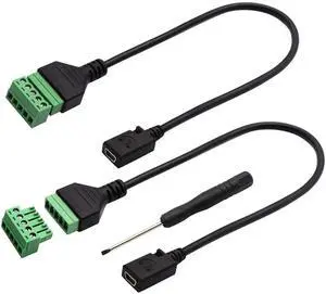JAENFONG Mini USB Screw Terminal Block Connector Cable Mini USB 2.0 Female Plug to 5 Pin/Way Female Bolt Screw with Shield terminals Pluggable Type Adapter Converter Cable30CM/2Pack(Female)