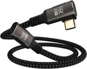 JAENFONGRight Angle usbc Extension Cable 3.3FT Compatible with Thunderbolt 5/4/3 Extender 80Gbps Data Transfer,USB c Male to Female Extension 90 Degree Cable,8K/16K Display/PD3.1 240W Fast Charging.