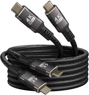 JAENFONG USB C Cable 6.6ft 2-Pack Compatible with Thunderbolt 3,UsbC 3.1 gen 1 Cable 10Gbps Data Transfer,4K@60Hz/2K@120Hz Video Output Monitor Cord,Type-C Nylon Braided 100W Fast Charging.