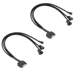 JAENFONG 2 Pack of 15-Pin SATA to 3 PC Fan Power Adapter Cable, 12V PC Case Fan Power Adapter Cable, 3-Pin or 4-Pin (PWM Connector) to 15 Pin SATA Computer Cooler Cooling Fan Splitter Y Power Cable