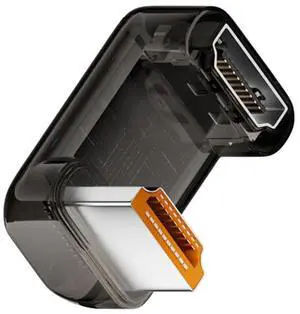 JAENFONG 360 Degree Down Angled Opposite U Shape Back HDMI Male to HDMI 2.1 Female Adapter UHD 8K 60hz HDTV Extender Transparent with Smart LED Light for Monitor