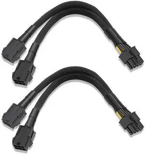 JAENFONG 2-Pack 6 Pin to 8 Pin GPU Adapter, Dual 6 Pin Female to 8 Pin Male GPU Power Sleeved Cable for GPUs - 9.5Inches(24cm) JAENFONG 2-Pack 6 Pin to 8 Pin GPU Adapter, Dual 6 Pin Female to 8 Pin Male GPU Power Sleeved Cable for GPUs - 9.5Inches(24cm)