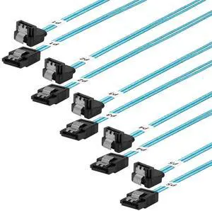 JAENFONG SATA-III Cable: 0.5M, 5 Pack Thin 90-Degree SATA Right-Angle Straight to Angled 6 Gbps Data Cable for Hard Drive, Computer, SDD, HDD, Blue (1.6FT) JAENFONG SATA-III Cable: 0.5M, 5 Pack Thin 90-Degree SATA Right-Angle Straight to Angled 6 Gbps Data Cable for Hard Drive, Computer, SDD, HDD, Blue (1.6FT)