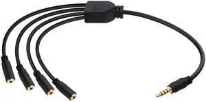 JAENFONG 3.5mm TRRS Headphone Splitter Audio Y Cable Adapter 4 Way 1/8 Inch 3.5mm Stereo 1 Male to 4 Female Micphone Extension Cable Cord for Tablets Phones MP3 Speakers -30cm/11.8in