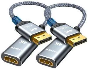 JAENFONG 4K DisplayPort to HDMI Adapter 2-Pack, Uni-directional Display Port DP to HDMI Nylon Braided Adaptor Converter Male to Female, for AMD NVIDIA HP Laptop HDTV Monitor Projector, [Passive] 1FT