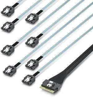 JAENFONG SlimSAS to SATA, SFF-8654 8i Host/RAID to 8xSATA Target HD, Suitable for Servers, Computers, Hard Drives, and Hosts, 0.3m(1ft) JAENFONG SlimSAS to SATA, SFF-8654 8i Host/RAID to 8xSATA Target HD, Suitable for Servers, Computers, Hard Drives, and Hosts, 0.3m(1ft)