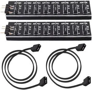 JAENFONG 5V 3PIN ARGB Splitter Hub 1 to 8 Way RGB Fans Hub Controller with Extension Cord for Expansion Motherboard ARGB Interface Sync Fans Lights-2Pcs-35CM