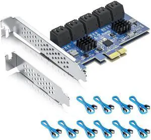 JAENFONG 10 Port PCIe SATA Card, SATA3.0 Expansion Card, X1, with 10 SATA Cable, Support SSD and HDD