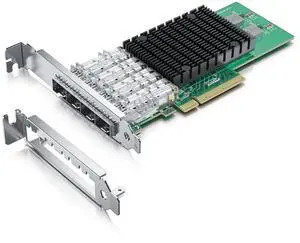 JAENFONG10Gb SFP+ PCI-E Network Card NIC, Compare to Intel X710-DA4, with Intel XL710-BM1 Chip, Quad SFP+ Port, PCIe 3.0 X8, Ethernet Converged Network Adapter Support Windows Server/Linux/VMware Esxi