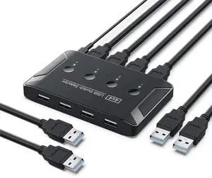 JAENFONG KVM USB 2.0 Switch Selector 4 Port PCs Sharing 4 Devices for Keyboard Mouse Scanner Printer JAENFONG KVM USB 2.0 Switch Selector 4 Port PCs Sharing 4 Devices for Keyboard Mouse Scanner Printer