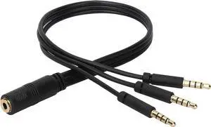 JAENFONG 3.5mm Audio Y Splitter Headphone Cable, 3.5mm 1/8" inch Female to 3 Male Headset Mic & Stereo Audio Y Splitter Cable for Smartphone to Soundbox Adapter(30 CM/12 inch) (4-Pole)