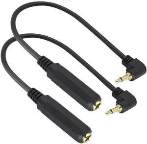 JAENFONG  (2Pack 6.35mm 1/4" Mono to 90 Degree 3.5mm 1/8" TS Mono Connectors Cable Right Angle 3.5mm Mono Male to 6.35mm Female Plug Cable for Microphone to External Soundcard, etc.(30CM/12Inch)