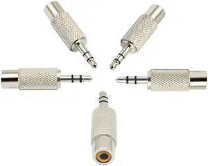 JAENFONG RCA to 3.5MM Audio Adapter Metal 3.5mm (1/8 Inch) Stereo Plug Male to RCA Female Jack Adaptor Connector(Silver)(5 Packs, 3-Pole)