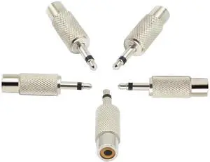 JAENFONG RCA to 3.5MM Audio TS Adapter 3.5mm 1/8" Mono Plug Male to RCA Female Jack Adaptor Connector (Silver)(5 Packs, 2-Pole)