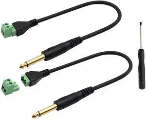 JAENFONG 6.35mm Screw Terminal Block Connector Cable 6.35mm 1/4 Inch Audio Mono Male to 2 Pin/Way Female Bolt Screw Shield terminals Pluggable Microphone Type Adapter Cable30CM/2Packs)(2-Pole/M)