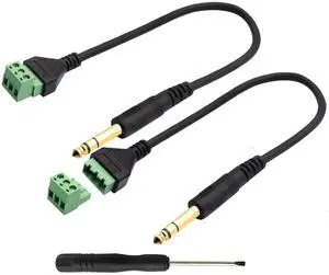 JAENFONG 6.35mm Screw Terminal Block Connector Cable 6.35mm 1/4 Inch Stereo Audio Male to 2 Pin/Way Female Bolt Screw Shield terminals Pluggable Microphone Type Adapter Cable30CM/2Packs 3-Pole/M