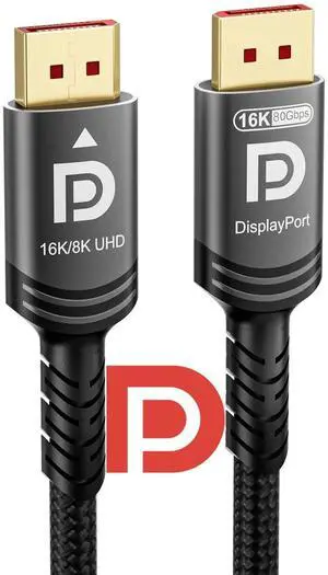 JAENFONG 80Gbps DisplayPort 2.1 Cable 10 FT, Certified DP to DP Cord 4K 540Hz 360Hz 240Hz 165Hz 120Hz 16K 8K 240Hz Ultra High Bit Rate UHBR20 DSC1.2a Ryzen 7900X GeForce RTX5090 Laptop PC Monitor