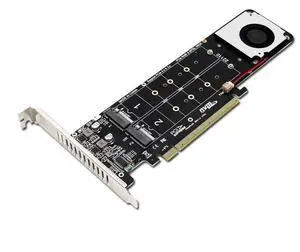 JAENFONG Quad NVMe SSD PCIe Adapter, 4 M.2 NVMe SSD to PCI-e 4.0 3.0 x16 Card with Fan Support 2242 2280 22110 NVMe SSD (PCI-e 16X Bifurcation Required)