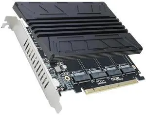 JAENFONG Quad NVMe SSD PCIe Adapter, 4 M.2 NVMe SSD to PCI-e 4.0 3.0 x16 Card with HeatSink Support 2230 2242 2280 NVMe SSD (PCI-e 16X Bifurcation Required)