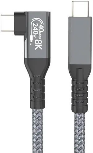 USB C to USB C Cable 3FT, USB 4 Type-C Cord with 240W SuperSpeed Charging 8K Video 40Gbps Data Thunderbolt4 Compatible with iPhone16/MacBook Pro/iPad Pro/Samsung S24 Ultra/More (180 to 90 Angled)