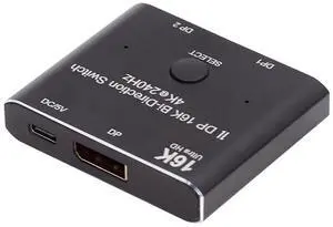 JAENFONG DP Bi-Direction 2x1 Splitter DisplayPort 2.0 Switcher Box Selector Hub Support HDCP SST Extended 16K@60hz 4K@240hz Convertor Compatible with PC Monitor