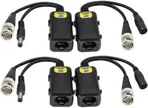 JAENFONG 8MP HD Balun RJ45 to BNC Video Baluns transceiver Passive with DC Power Jack for 720P-1080P 3MP 4MP 5MP 8MP HD-CVI/TVI/AHD/CVBS CCTV Security DVR Surveillance Camera System(16.5cm/2Pairs)