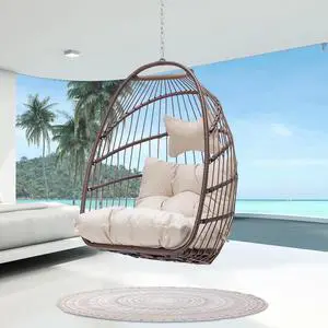 LIQI Egg Chair Without Stand Outdoor Indoor, Patio Wicker Swing Hanging Egg Basket Chairs No Stand, All Weather 350lbs Capacity Tree/Ceiling Chair for Outside Balcony Bedroom Xmas Gift, Brown