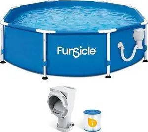 LIQI Active 8' x 30" Outdoor Round Frame Above Ground Swimming Pool Set with Filter Pump and Type D Filter Cartridge, Blue