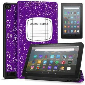TNP Case Cover for  Kindle Fire 7 Tablet 9th & 7th Generation 2019 2017 Release - Smart Slim PU Leather Protective Sleeve w/Auto Sleep Wake (Composition Book Purple)